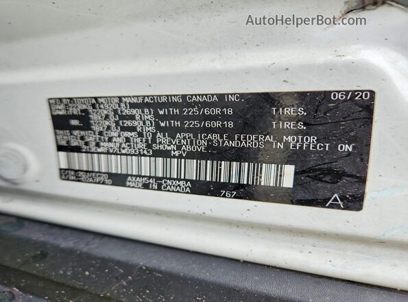 2T3EWRFV7LW093143 2020 TOYOTA RAV4 White Widok wnętrza 360 stopni