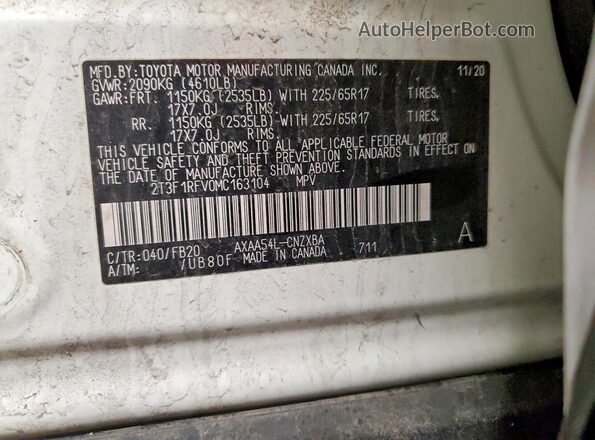 2T3F1RFV0MC163104 2021 TOYOTA RAV4 White 