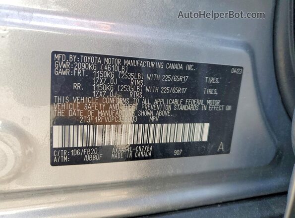 2T3F1RFV0PC356003 2023 TOYOTA RAV4 Silver VIN კოდის სტიკერის ხედი