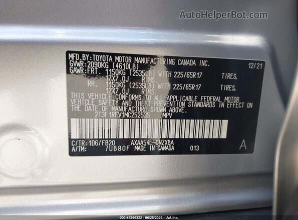 2T3F1RFV1MC252535 2021 TOYOTA RAV4 Silver Engine compartment view