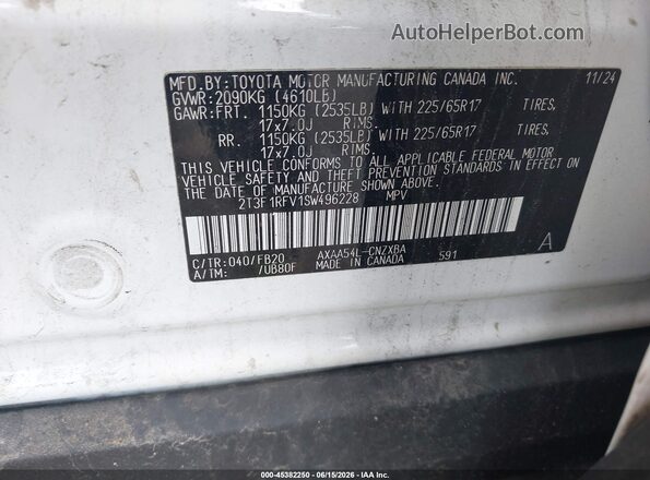 2T3F1RFV1SW496228 2025 TOYOTA RAV4 White Widok komory silnika