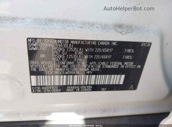 2T3F1RFV2LW099838 2020 TOYOTA RAV4 White Շարժիչի բաժամունքի տեսք