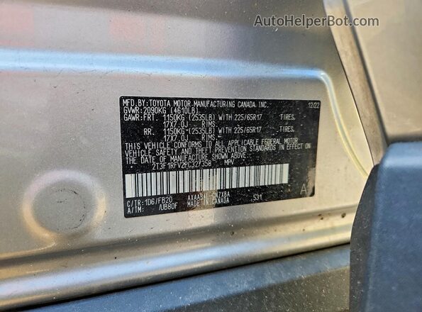 2T3F1RFV2PC327358 2023 TOYOTA RAV4 Silver VIN կոդի պիտակի տեսք