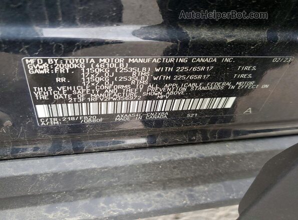 2T3F1RFV2PW356972 2023 TOYOTA RAV4 Black VIN კოდის სტიკერის ხედი