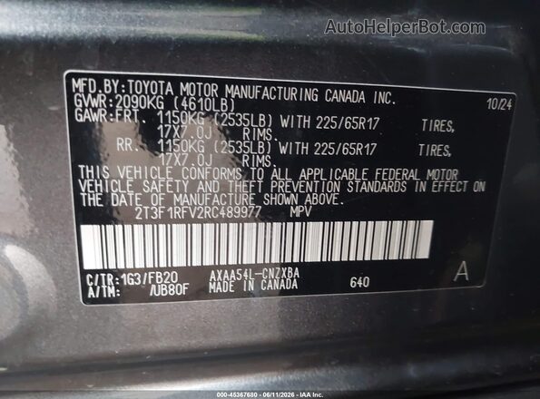 2T3F1RFV2RC489977 2024 TOYOTA RAV4 Gray Շարժիչի բաժամունքի տեսք