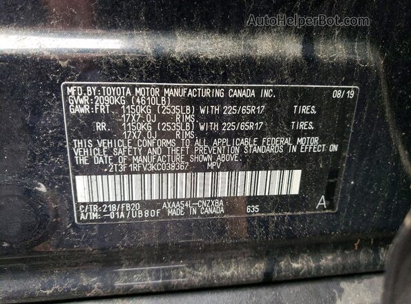 2T3F1RFV3KC038367 2019 TOYOTA RAV4 Black VIN sticker view