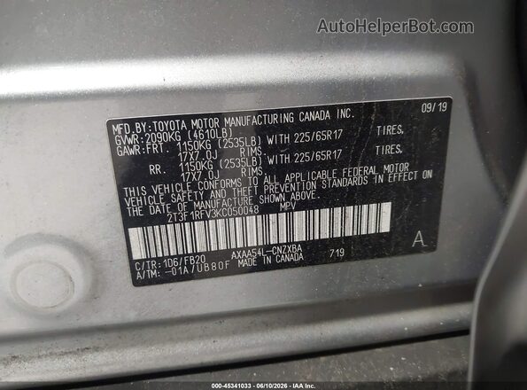 2T3F1RFV3KC050048 2019 TOYOTA RAV4 Silver 