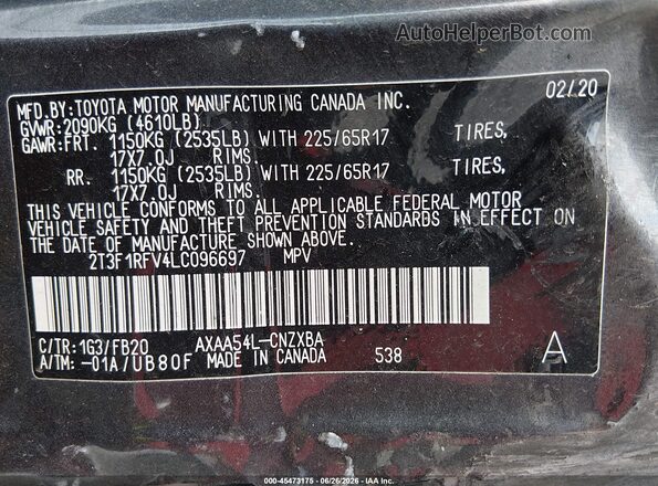 2T3F1RFV4LC096697 2020 TOYOTA RAV4 Pewter Вид підкапотного простору