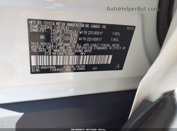 2T3F1RFV4MC151666 2021 TOYOTA RAV4 White Engine compartment view