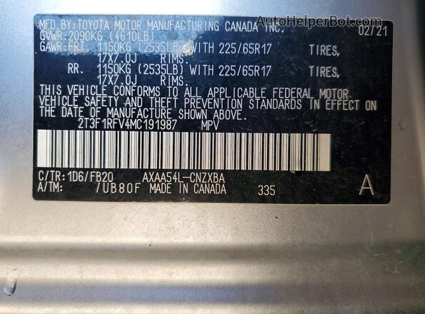 2T3F1RFV4MC191987 2021 TOYOTA RAV4 Silver Widok komory silnika