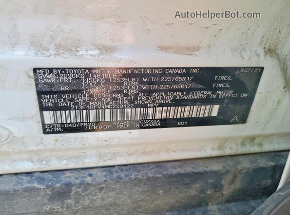 2T3F1RFV4MC229122 2021 TOYOTA RAV4 White VIN sticker view