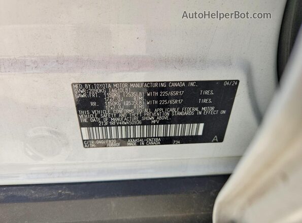 2T3F1RFV4RW450936 2024 TOYOTA RAV4 White Vista del compartimento del motor