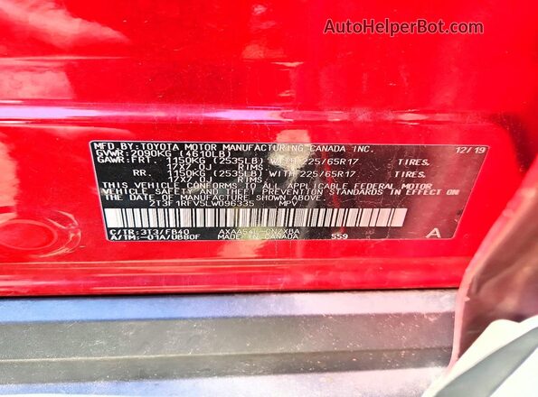 2T3F1RFV5LW096335 2020 TOYOTA RAV4 Red ძრავის განყოფილების ხედი