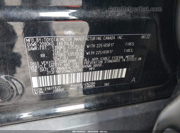 2T3F1RFV5NW278250 2022 TOYOTA RAV4 Black Вид підкапотного простору