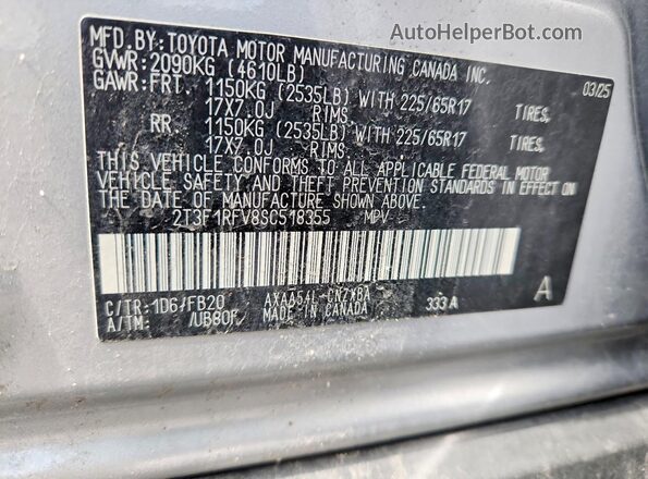 2T3F1RFV8SC518355 2025 TOYOTA RAV4 White Vista interior de 360 grados