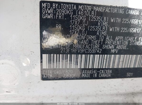 2T3F1RFV9PC359742 2023 TOYOTA RAV4 White ძრავის განყოფილების ხედი