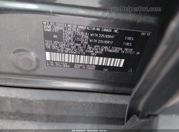 2T3F1RFVXKW074118 2019 TOYOTA RAV4 Серый Вид подкапотного пространства