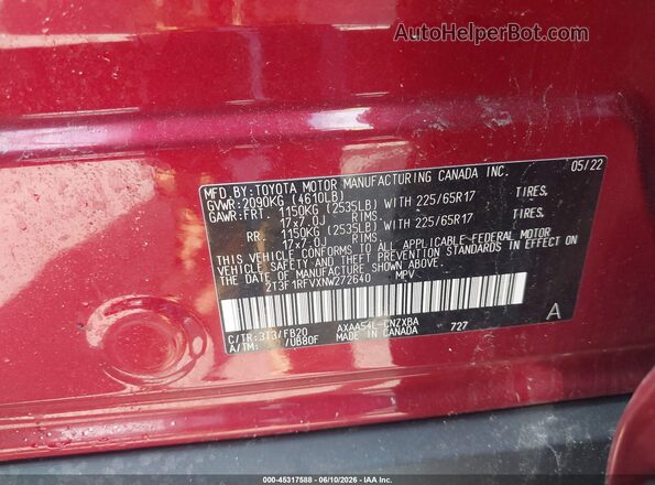 2T3F1RFVXNW272640 2022 TOYOTA RAV4 Red ძრავის განყოფილების ხედი