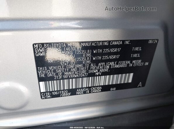 2T3F1RFVXRW470477 2024 TOYOTA RAV4 Silver Вид підкапотного простору