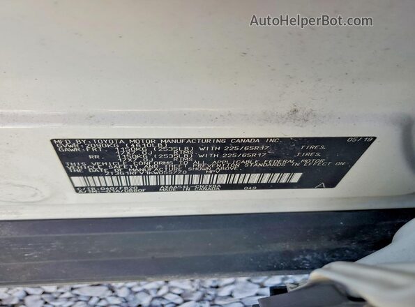 2T3G1RFV1KW055770 2019 TOYOTA RAV4 White 