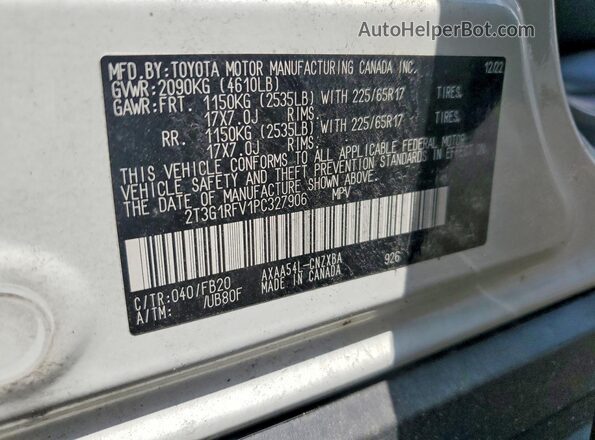 2T3G1RFV1PC327906 2023 TOYOTA RAV4 White Вид наклейки з VIN-кодом