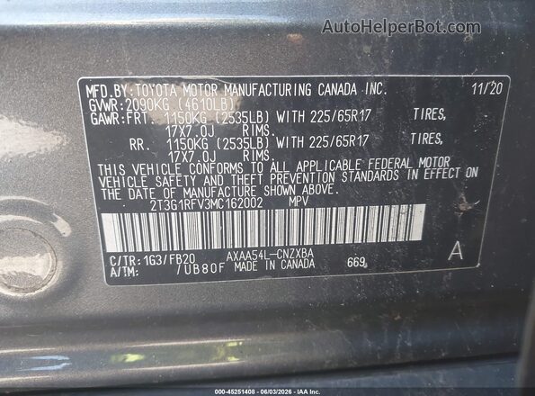 2T3G1RFV3MC162002 2021 TOYOTA RAV4 Black Вид підкапотного простору