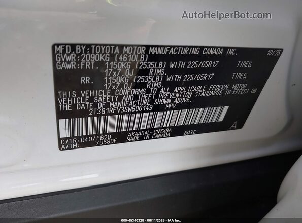 2T3G1RFV3SW606149 2025 TOYOTA RAV4 Белый Вид подкапотного пространства