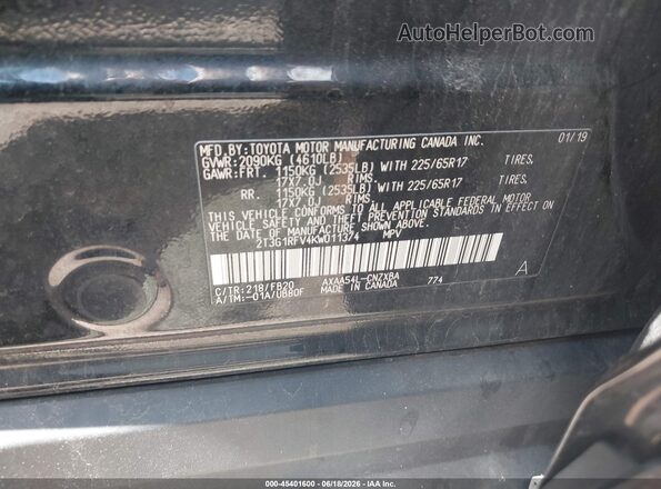 2T3G1RFV4KW011374 2019 TOYOTA RAV4 Black Շարժիչի բաժամունքի տեսք