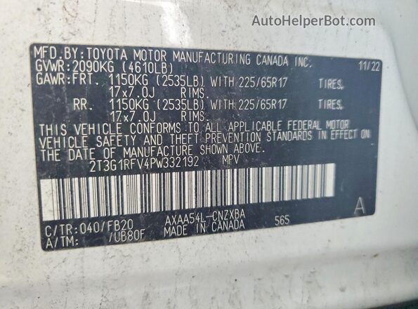 2T3G1RFV4PW332192 2023 TOYOTA RAV4 White VIN կոդի պիտակի տեսք