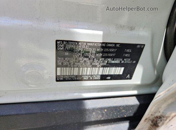 2T3G1RFV5KC027648 2019 TOYOTA RAV4 White 