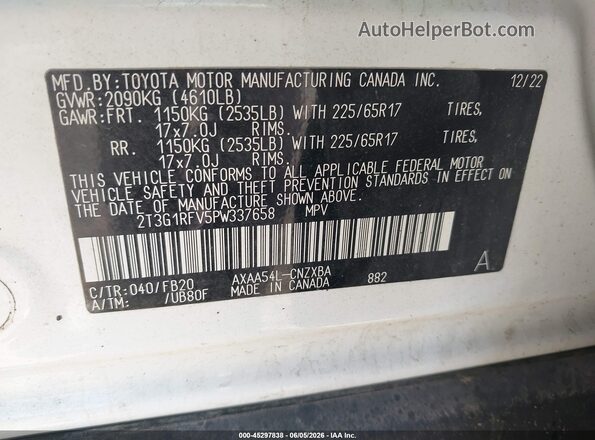 2T3G1RFV5PW337658 2023 TOYOTA RAV4 Белый Вид подкапотного пространства