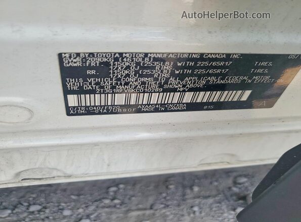 2T3G1RFV6KC010289 2019 TOYOTA RAV4 Белый Панорамный вид салона 360°