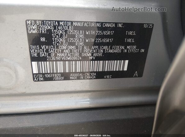 2T3G1RFV6SW608624 2025 TOYOTA RAV4 Silver Engine compartment view