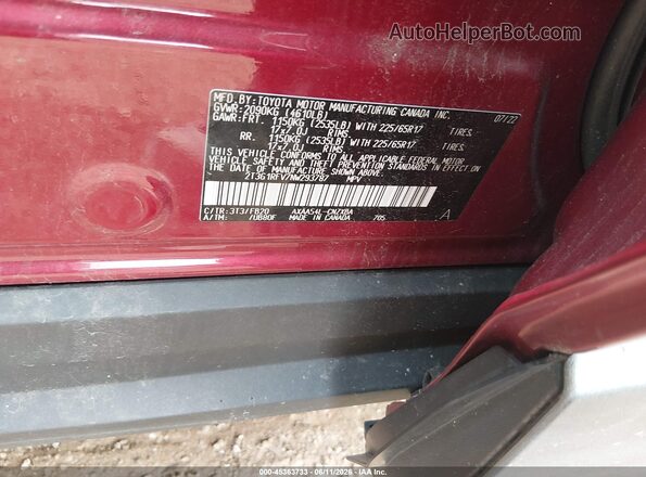 2T3G1RFV7NW293787 2022 TOYOTA RAV4 Maroon ძრავის განყოფილების ხედი