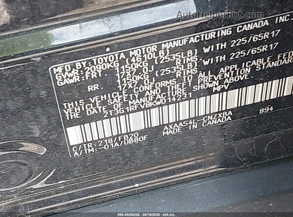 2T3G1RFV8KW014231 2019 TOYOTA RAV4 Black Вид підкапотного простору