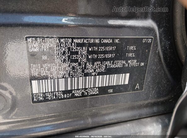 2T3G1RFV8LC120942 2020 TOYOTA RAV4 Gray Engine compartment view