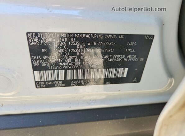 2T3G1RFV8PW339503 2023 TOYOTA RAV4 White VIN sticker view