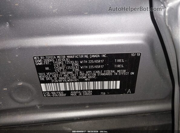 2T3G1RFVXLW084301 2020 TOYOTA RAV4 Gray ძრავის განყოფილების ხედი
