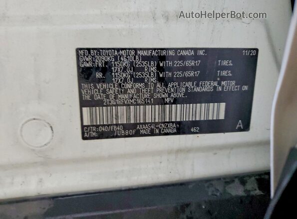 2T3G1RFVXMC165141 2021 TOYOTA RAV4 White 