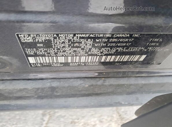 2T3G1RFVXNC318506 2022 TOYOTA RAV4 Gray VIN կոդի պիտակի տեսք