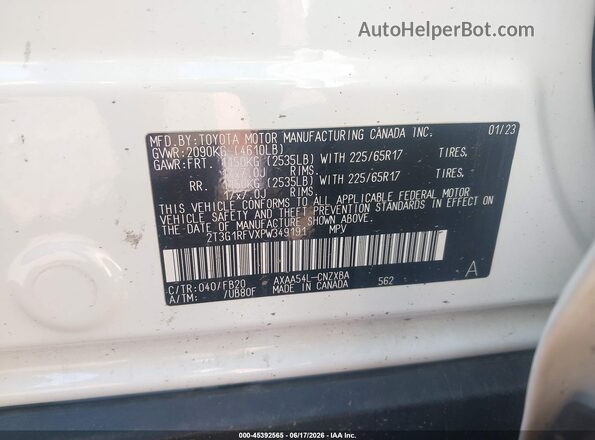 2T3G1RFVXPW349191 2023 TOYOTA RAV4 White Vista del compartimento del motor