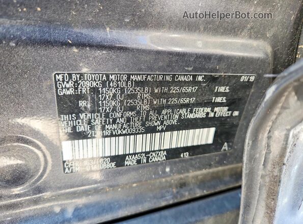 2T3H1RFV0KW009335 2019 TOYOTA RAV4 Gray ძრავის განყოფილების ხედი