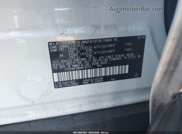 2T3H1RFV0KW018570 2019 TOYOTA RAV4 White Widok komory silnika