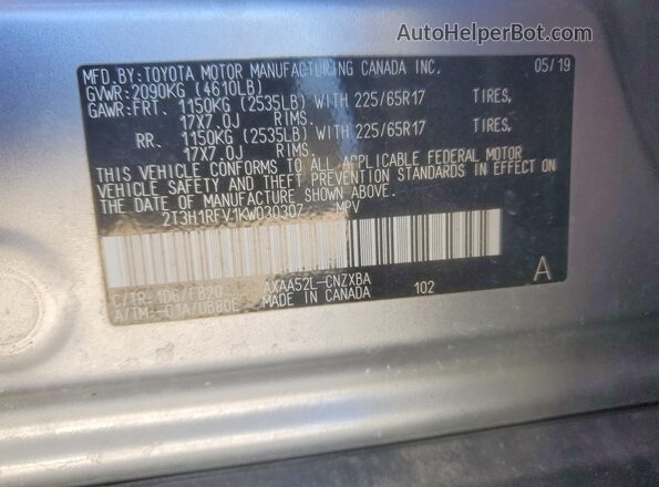2T3H1RFV1KW030307 2019 TOYOTA RAV4 Silver Engine compartment view