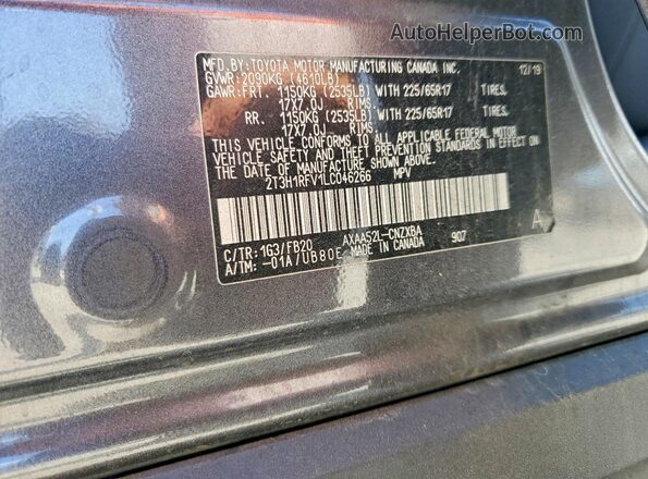 2T3H1RFV1LC046266 2020 TOYOTA RAV4 Gray VIN sticker view