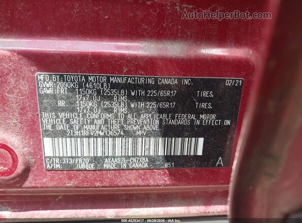 2T3H1RFV2MW136574 2021 TOYOTA RAV4 Red Вид підкапотного простору