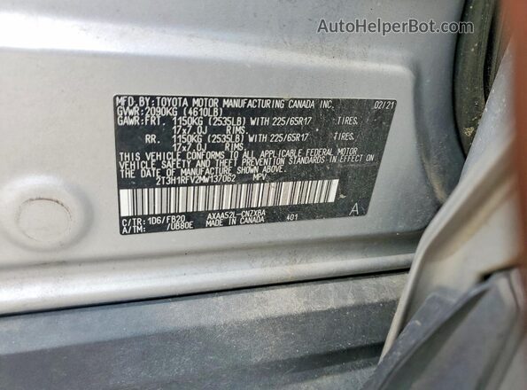 2T3H1RFV2MW137062 2021 TOYOTA RAV4 Gray სალონის 360-გრადუსიანი ხედი
