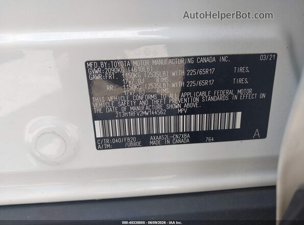 2T3H1RFV2MW144562 2021 TOYOTA RAV4 White Вид підкапотного простору