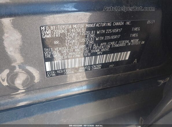 2T3H1RFV2MW151818 2021 TOYOTA RAV4 Gray Engine compartment view