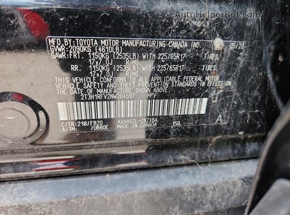 2T3H1RFV2NW204597 2022 TOYOTA RAV4 Black 